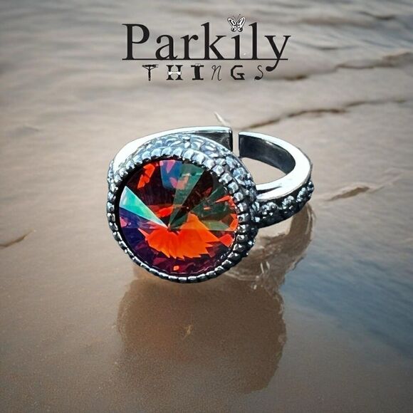 Handcrafted sparkly ring made with Swarovski crystal adjustable fit - Picture 1 of 5